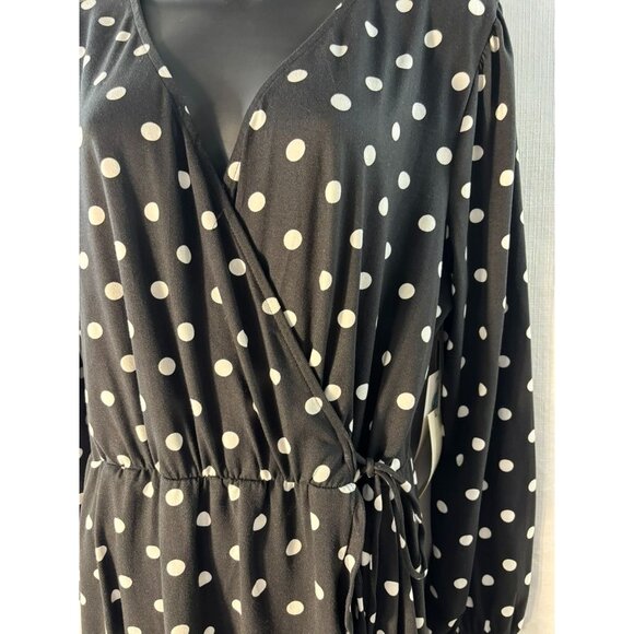 Black Polka Dot Wrap Style Long Sleeve Dress By Nine Britton - 1X - Picture 2 of 10